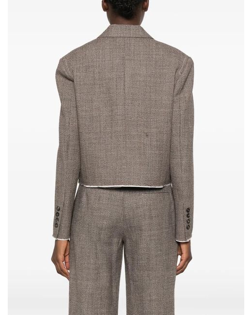 Tela Brown Cropped Double-Breasted Jacket