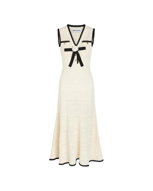 Self-Portrait White Pointelle-Knit Midi Dress