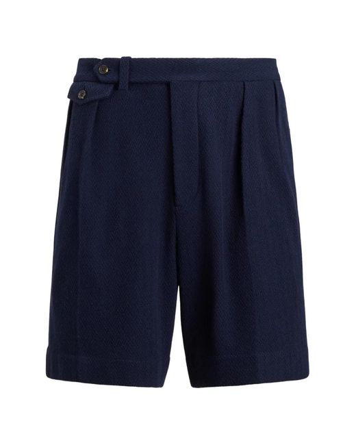 Ralph Lauren Blue Herringbone Pleated Shorts for men