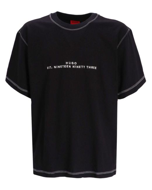 HUGO Black Logo-embroidered Cotton T-shirt for men