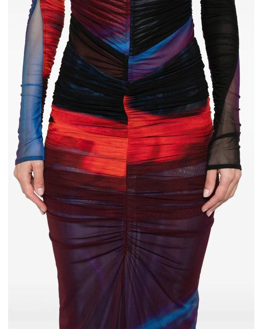Mugler Red Ruched Midi Skirt