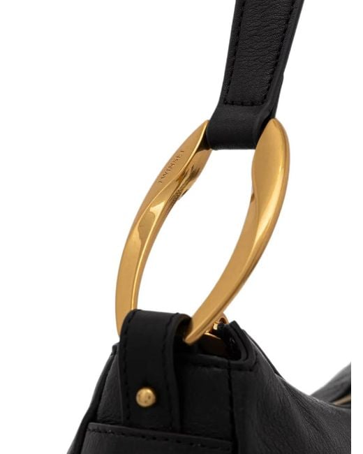 Twinset Black Logo-Debossed Hardware-Detail Leather Shoulder Bag