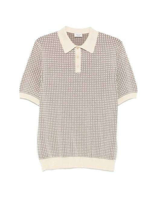 GALLIA White Check-Pattern Short-Sleeve Polo Shirt for men