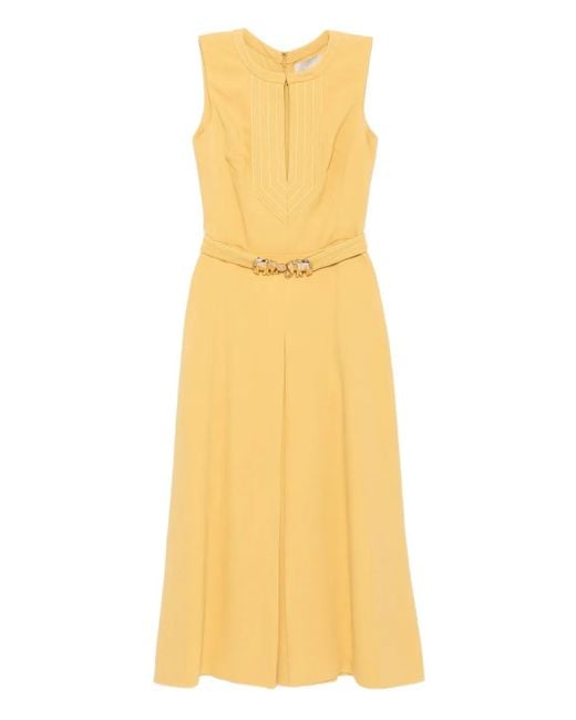 Elie Saab Yellow Midikleid mit Elefanten-Schnalle