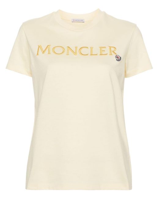 Moncler Natural T-Shirt mit Logo-Prägung