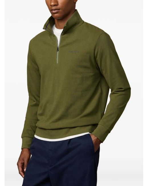 Hackett Green Pique-Knit Quarter-Zip Sweater for men