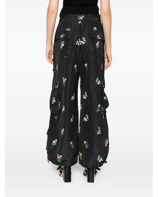 Cynthia Rowley Black Floral-Print Palazzo Pants