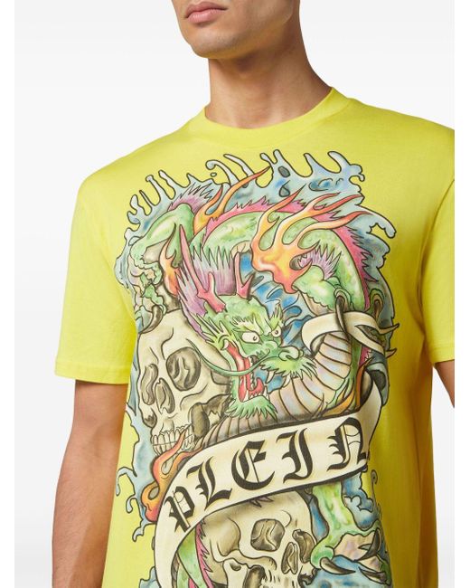 Philipp Plein Yellow Graphic-print Cotton T-shirt for men