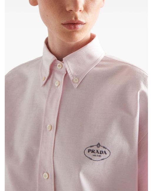 Prada Pink Logo-embroidered Cotton Shirt