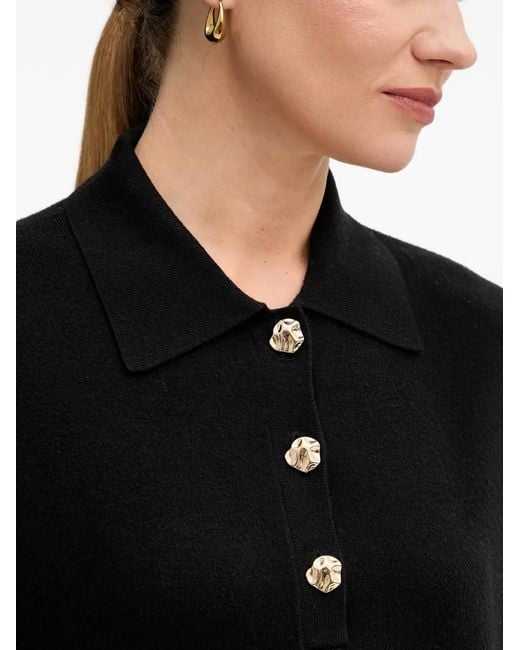 Joseph Ribkoff Black Button-Embellishment Polo Top