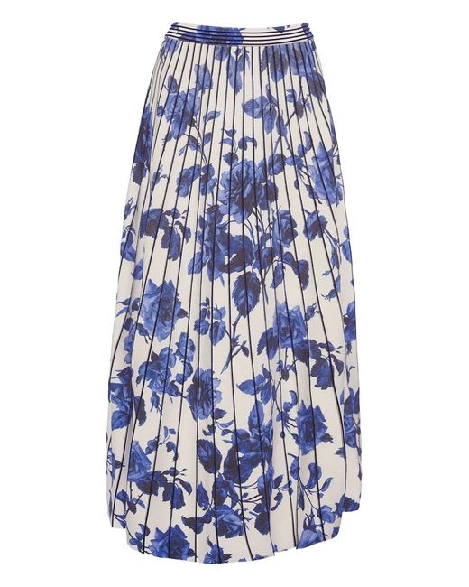 Cara Cara Blue Tavira Floral-Pattern Pleated Midi Skirt