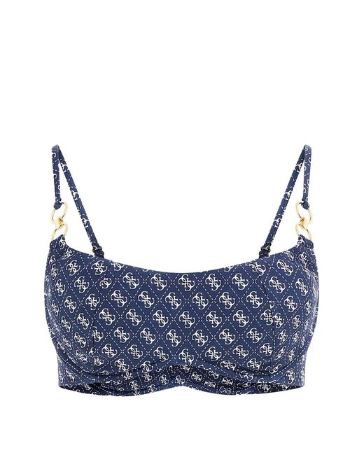 Guess Blue Monogram-Print Ring-Detail Bikini