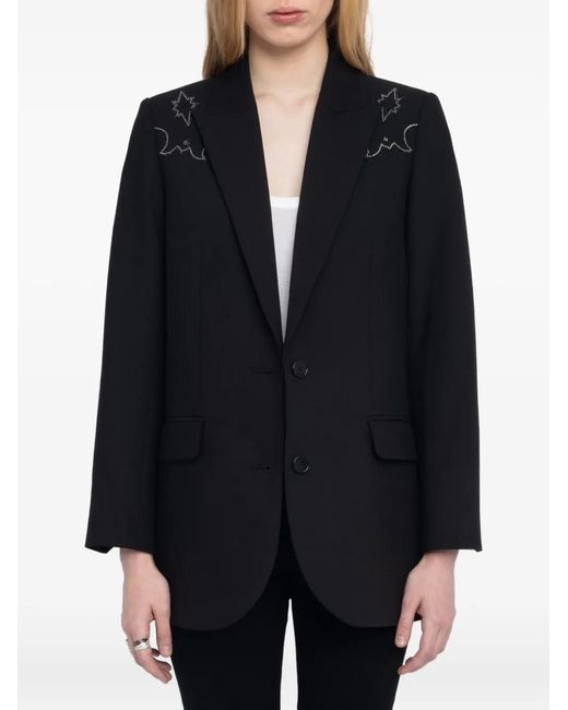 Zadig & Voltaire Blue Embroidered-Detail Blazer
