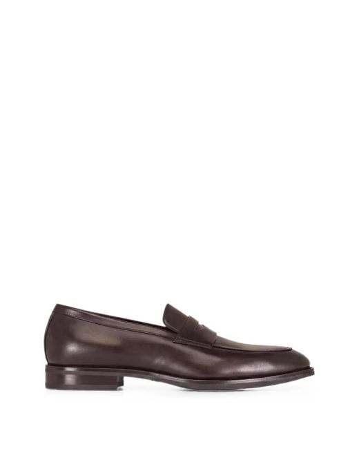 Santoni Brown Gregor Leather Loafers for men