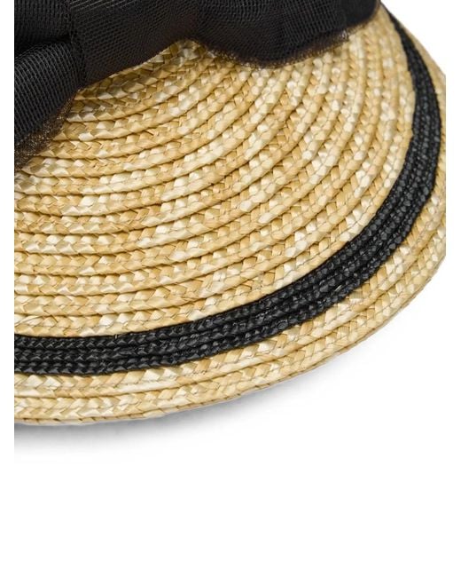 CA4LA Black Bow-Embellished Straw Hat