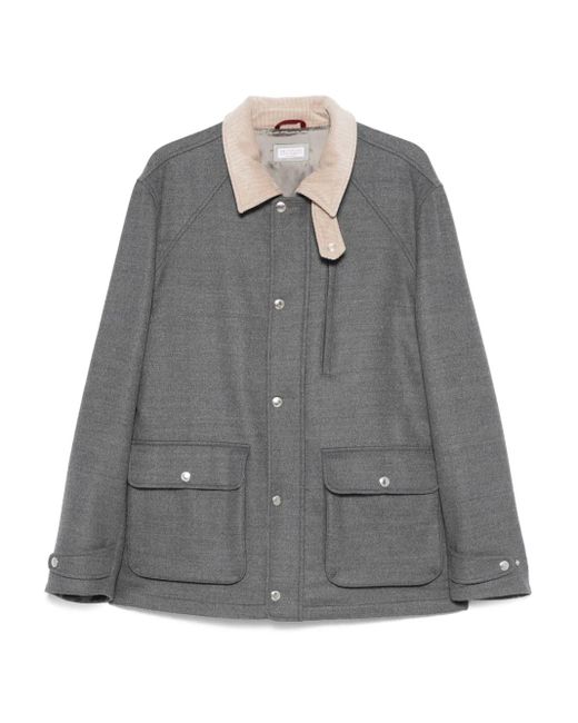 Brunello Cucinelli Gray Contrast-Collar Jacket for men