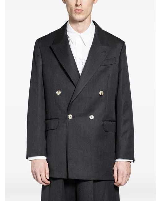 Simone Rocha Black Daisy-Embroidered Double-Breasted Blazer for men