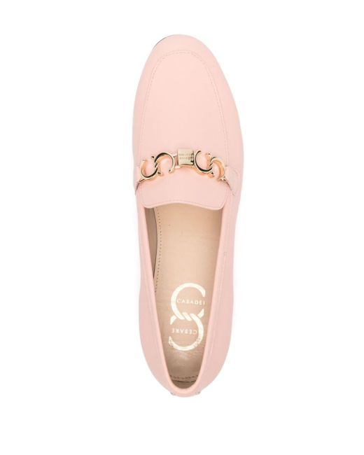 Casadei Pink Logo Plaque Leather Loafers
