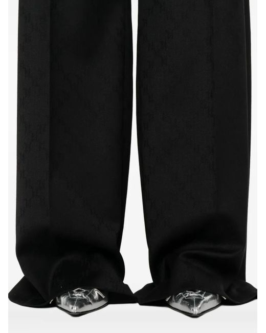 Nissa Black Pressed-Pleat Geometric-Pattern Trousers
