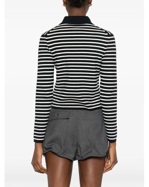 Maje Black Striped Polo Cardigan