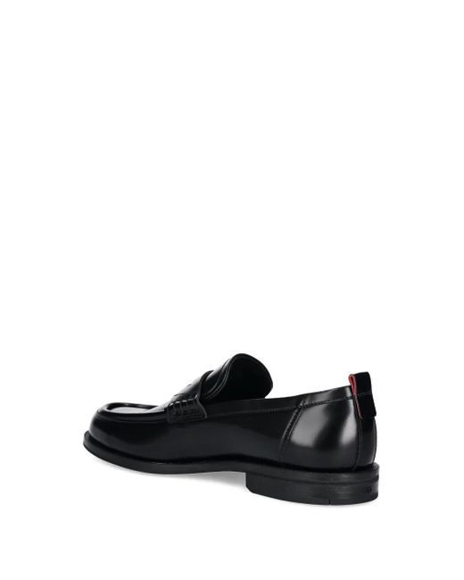 HUGO Black Penny-Slot Leather Loafers for men