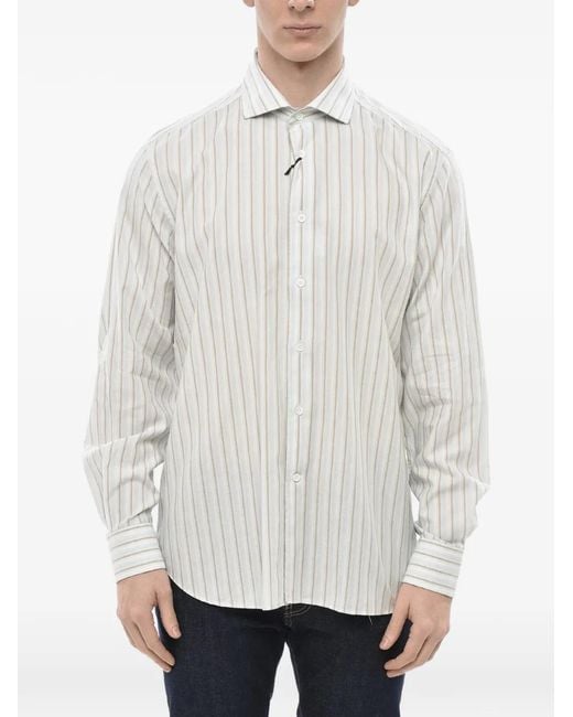Corneliani White Striped Buttoned Shirt for men