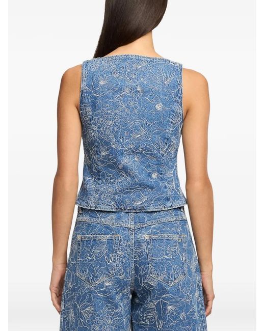 Cinq À Sept Blue Floral Button-Denim Vest