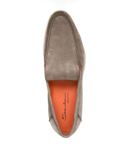 Santoni Natural Tonal-Stitching Leather Loafers for men