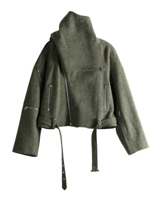 Rick Owens Green Belted Zip-Up Jacket