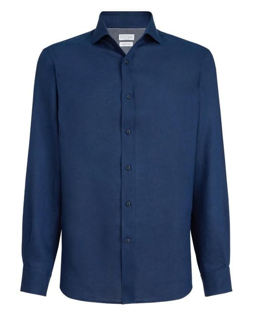 Brunello Cucinelli Blue Linen Shirt for men