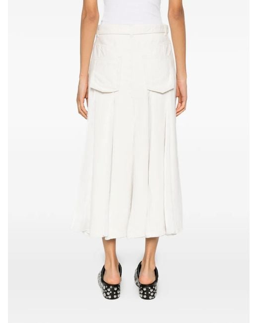 Sacai White Belted Front-Slit Midi Skirt