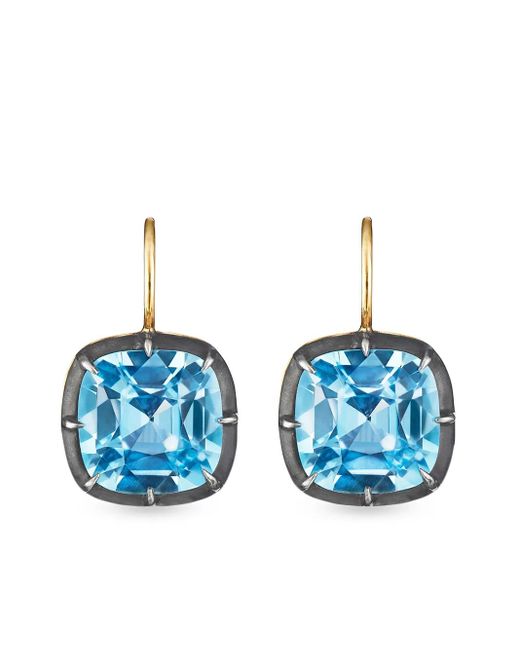 Fred Leighton Blue 18Kt Cushion Topaz Collet Drop Earrings