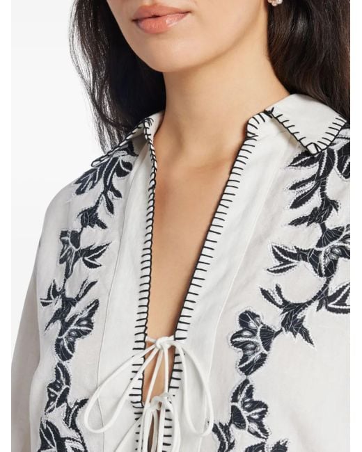 Hemant & Nandita White Aahi Floral Tassel Blouse
