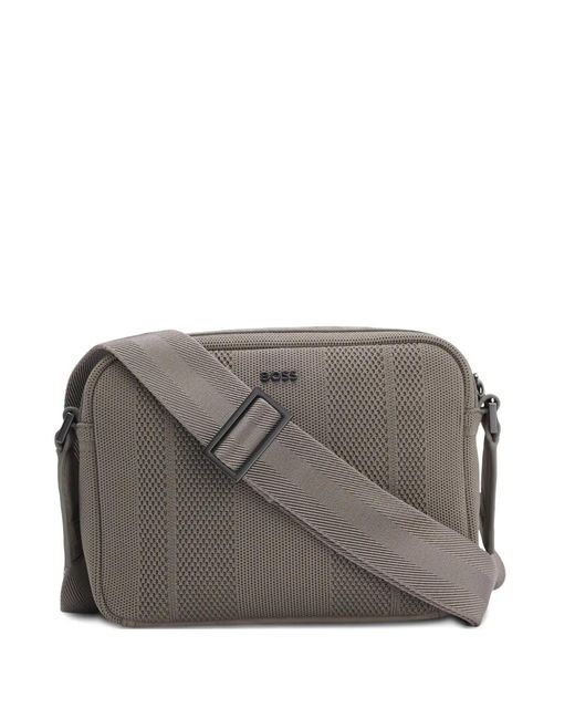 Boss Gray X Aston Martin Knitted Crossbody Bag With Suede Trims for men