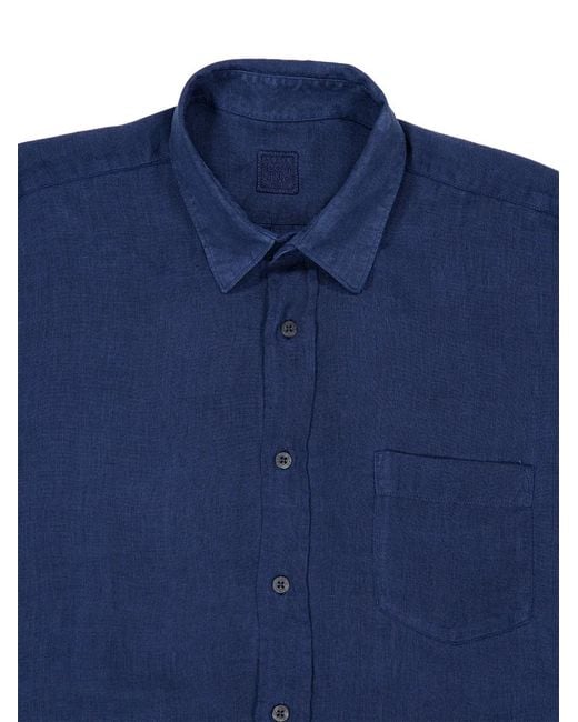 120% Lino Blue Chemise En Soie À Poche Poitrine for men