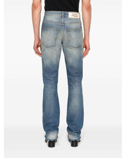 Gucci Blue Mid-rise Straight-leg Raw-cut Jeans for men