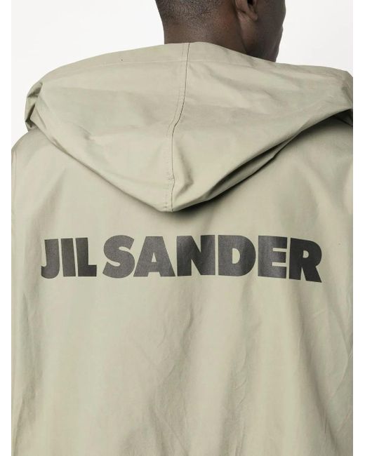 Jil Sander Green Rear Logo-Print Hooded Coat for men