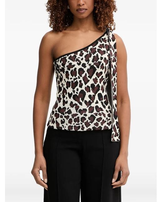 Silvian Heach Black Animal-Print One-Shoulder Top