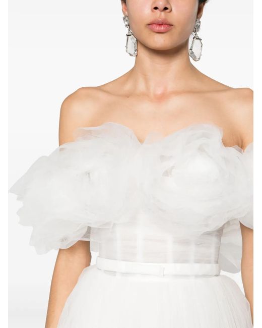 Ana Radu White Floral-Appliqué Tulle Mini Dress