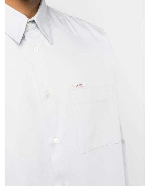 Marni White Logo-Embroidered Cotton Shirt for men