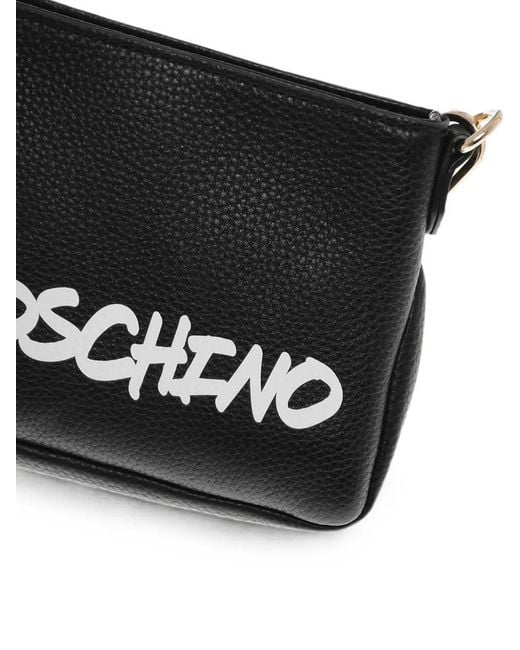Moschino Black Graffiti-Print Textured-Leather Cross Body Bag