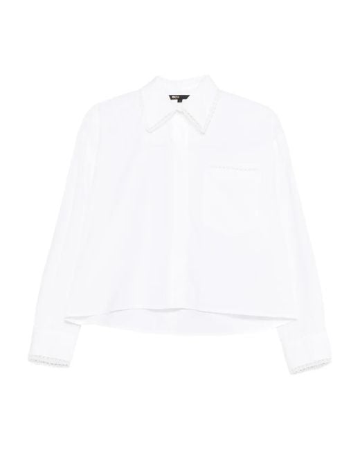Maje White Crochet Collar Shirt