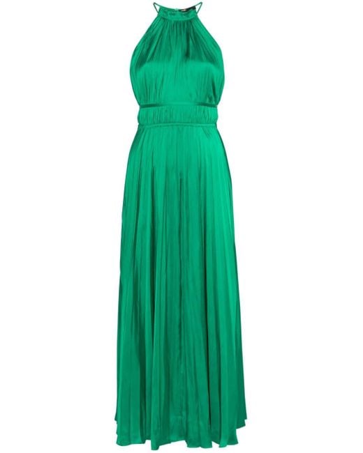 Maje Green Pleated Satin Maxi Dress