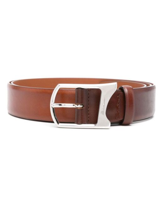 Santoni Brown Logo-engraved Leather Belt for men