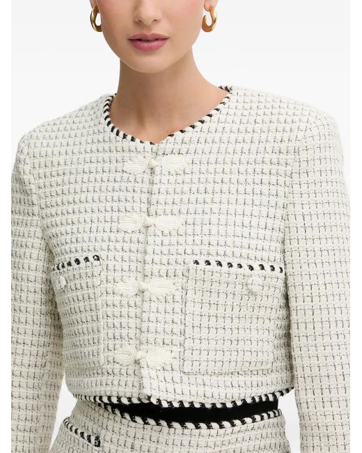 Bardot White Florine Woven-Texture Cropped Jacket