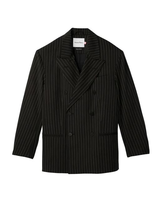 House Of Sunny Black Pinstripe Double-Breasted Blazer