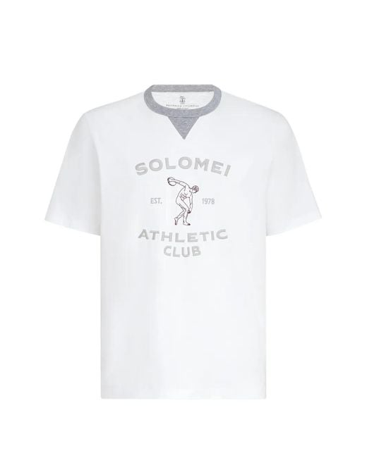 Brunello Cucinelli White Cotton-Jersey Crew-Neck T-Shirt With Print for men