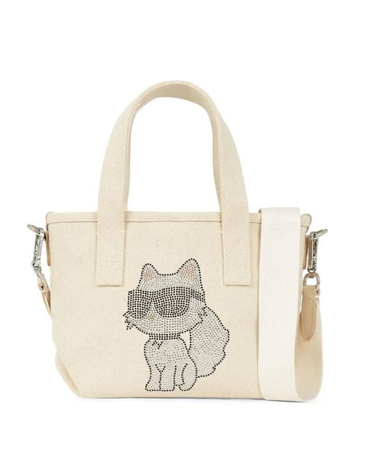 Karl Lagerfeld White Small Ikon Choupette-Motif Tote Bag