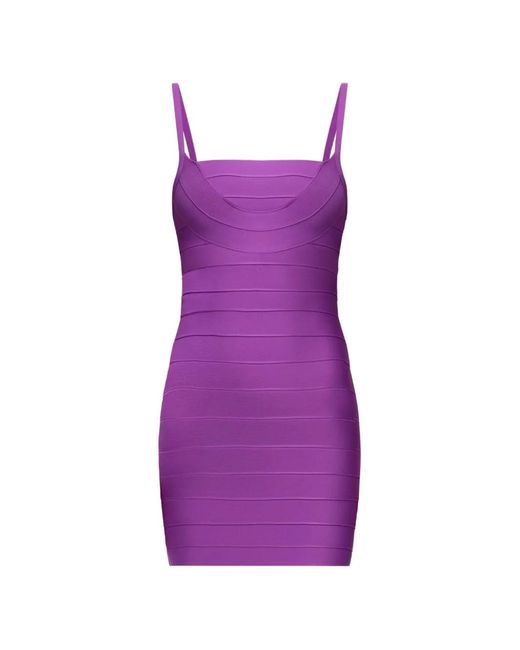 Hervé Léger Purple Ribbed Strap Dress