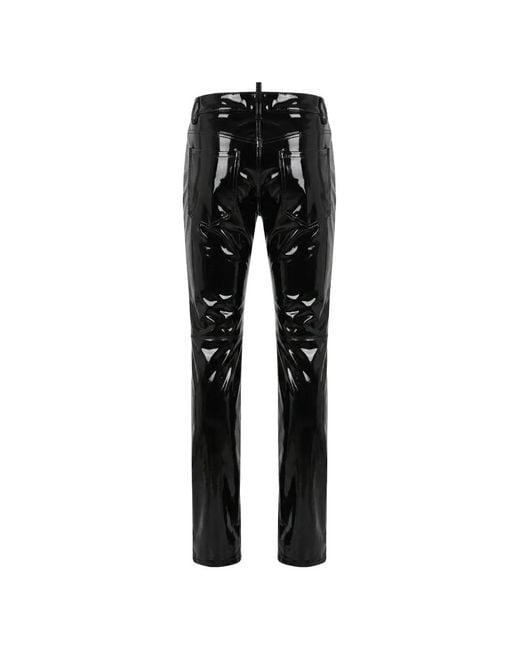 DSquared² Black Patent-Effect Five-Pocket Trousers